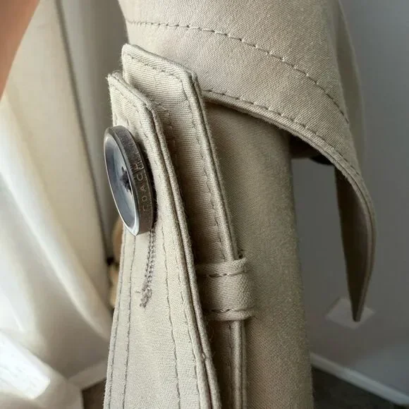Coach Leatherware 1941 Trench Coat Beige Cotton Leather Trim Belted Classic - Picture 6 of 16